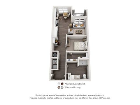 Floor plan for 1 bed, 1 bath, 805 sqft